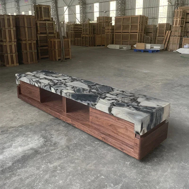 a163  Bulgari black marble luxury stone coffee table living room new walnut light luxury high sense