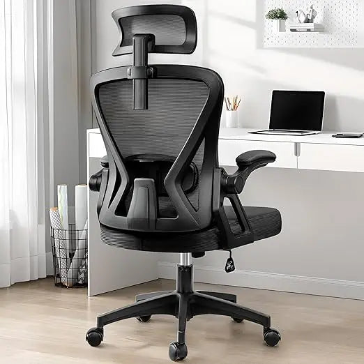 High-Back Ergonomic Office Chair with Headrest and Adjustable Armrests for Comfortable Home Desk Use