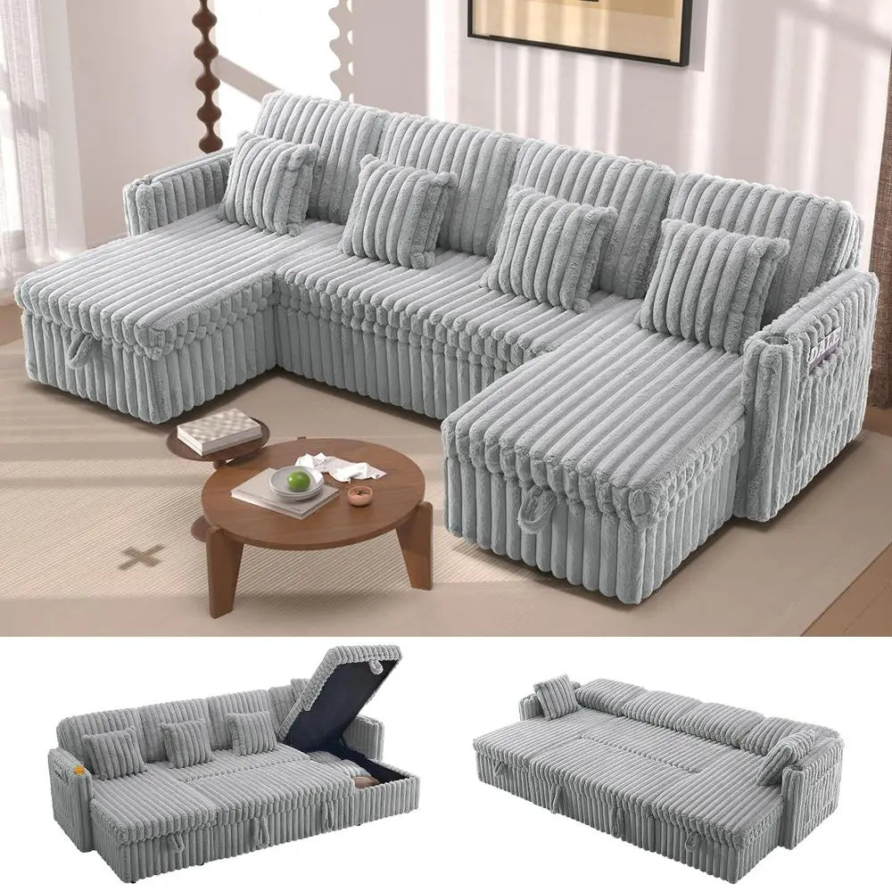 Convertible Floor Sofa Bed, Boneless Corduroy Sleeper Sofa with Side Pocket, 5in1 Foldable Couch for Living Room, Bedroom. No A