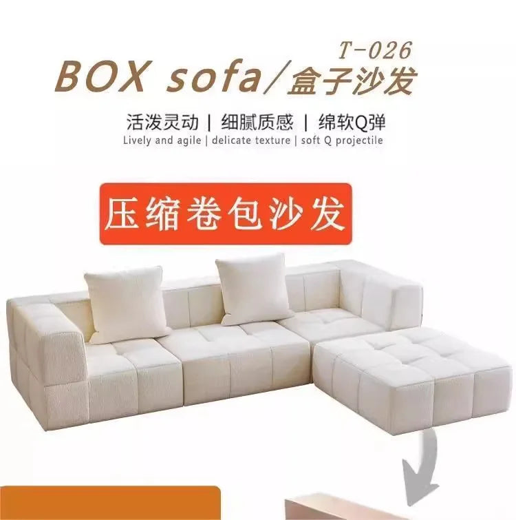 Living Room Compressed Vacuum Sofas Modern Small Apartment Fabric Living Room Sofa Cream Style Marshmallow Sofa Free Combination