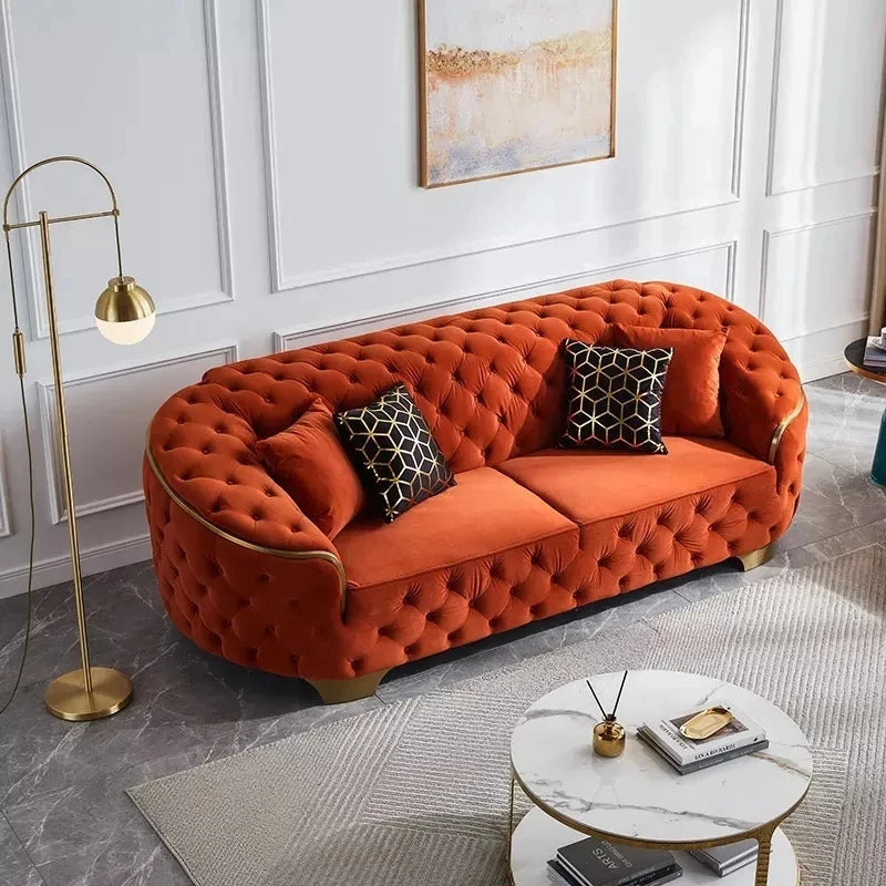 Luxury Gold Stainless Steel and Velvet Soft Sofa for Hotel Office Villa Warehouse or Export Use Sofa Combination