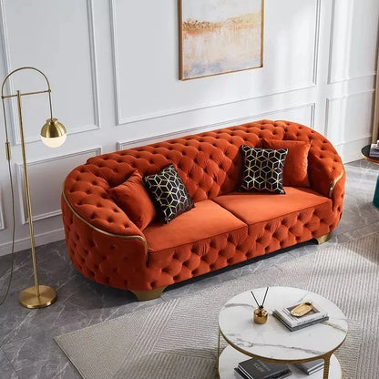 Luxury Gold Stainless Steel and Velvet Soft Sofa for Hotel Office Villa Warehouse or Export Use Sofa Combination