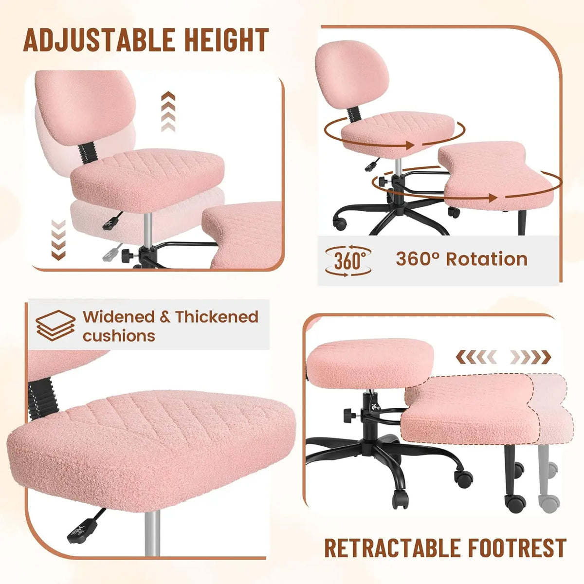 Ergonomic Cross Legged Office Desk Chair with Wheels, 360° Swivel and Adjustable Height for Meditation and ADHD,Criss Cross Knee
