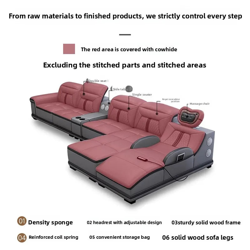 Massage combination living room leather sofa first layer cowhide small apartment sofa living room