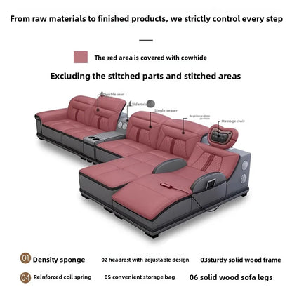 Massage combination living room leather sofa first layer cowhide small apartment sofa living room