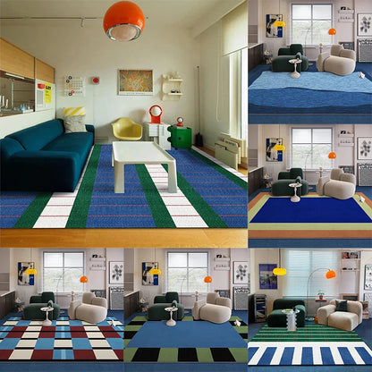 Blue Striped Living Room Rug Light Luxury Sofa Coffee Table Door Mat Retro Bedroom Lounge Non-slip Large Area Carpet Home Decor