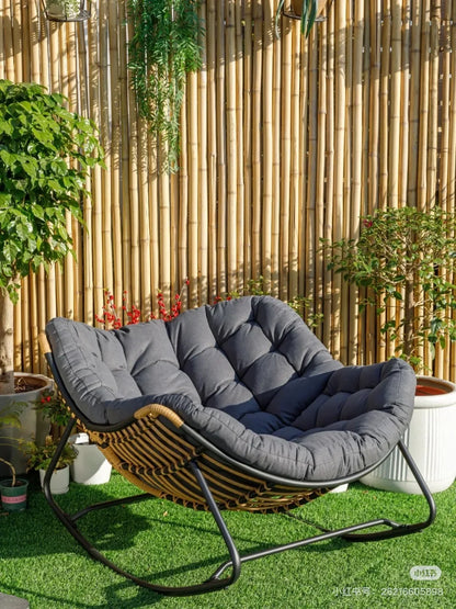 Light Luxury Outdoor Rattan Rocking Chair, Comfortable Backrest Cushion, Metal Frame, Garden Balcony Single Leisure Chair