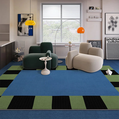 VIKAMA Blue Striped Living Room Rug Light Luxury Sofa Coffee Table Mat Retro Bedroom Lounge Large Area Carpet Home Decor