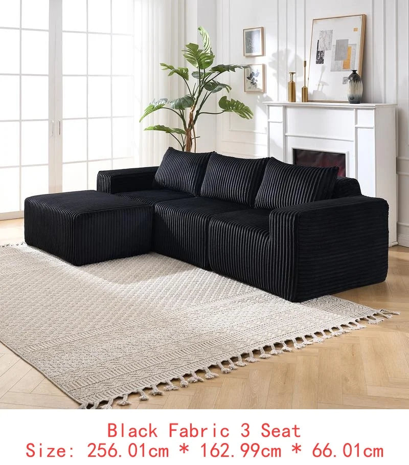 Modern Minimalist L-Shape Modular Fabric Sectional Sofa with Deep Seats, Right-Facing Chaise for Living Room - Black Cloud