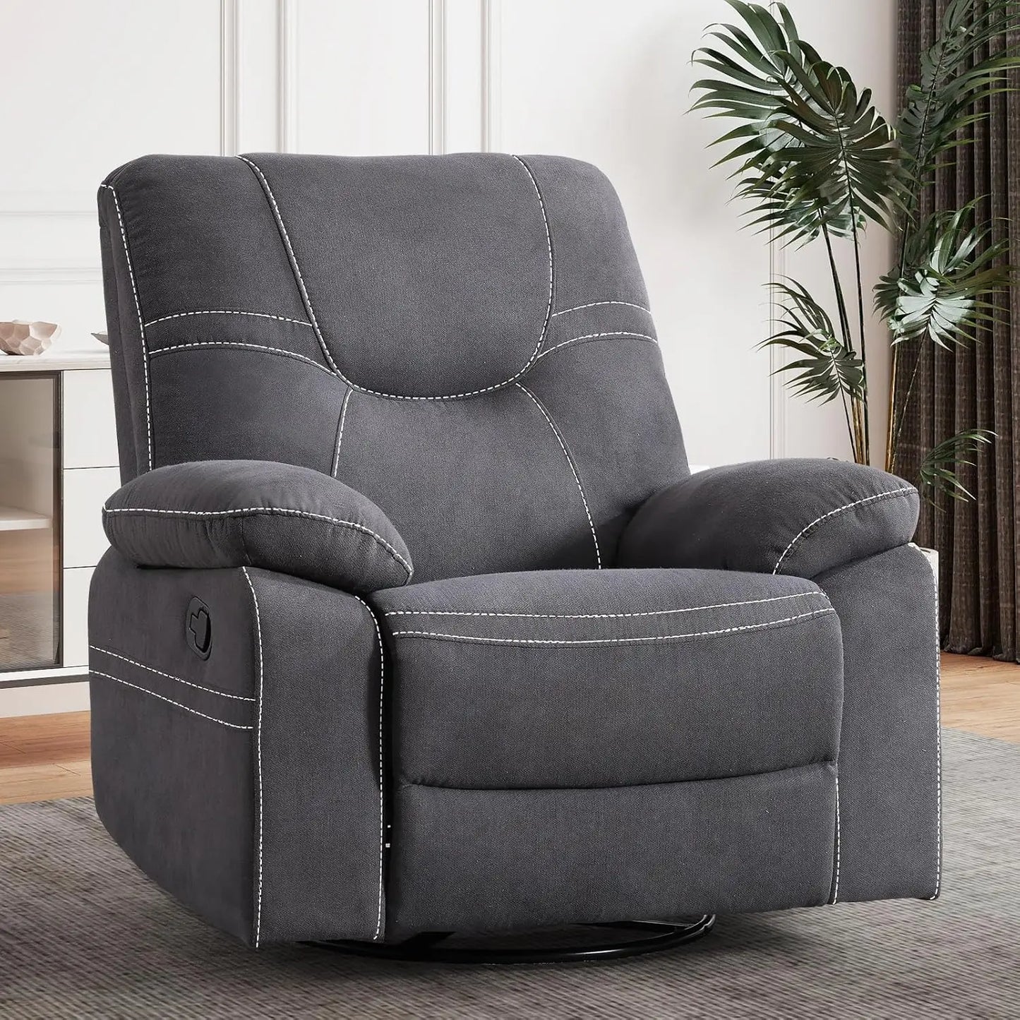 360° Swivel Rocker Recliner Chair For Adults, Manual RockingRecliner Chair With Overstuffed Backrest And Armrests,, Customized