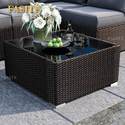 7 Pieces Patio Sofa Set Outdoor Furniture Sectional All-Weather Wicker Rattan with Back Cushions,Garden Sofa Conversation Grey