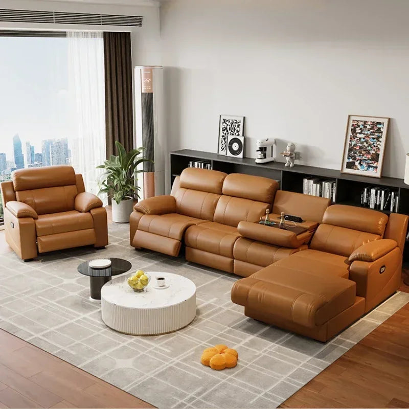 Relaxing Genuine Leather Sofa Living Room Electric Reclining Italian Sofa Lounge Luxury Divani Da Soggiorno Apartment Furniture