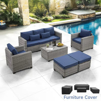 PatioLix furniture sets 6 pieces outdoor with furniture cover, with tea table (royal blue,