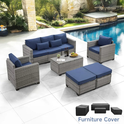 PatioLix furniture sets 6 pieces outdoor with furniture cover, with tea table (royal blue,