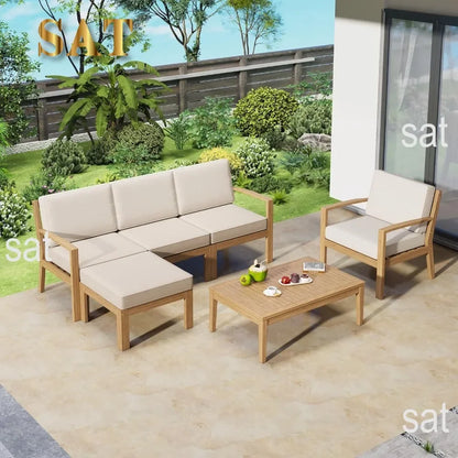 K 6 Piece Patio Sectional Sofa Set with 3-Seats Couch,Coffee Table, Ottoman and Removable Cushion for Garden Poolside