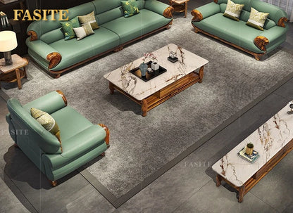Leather sofa combination first layer cowhide modern new Chinese living room solid wood sofa furniture