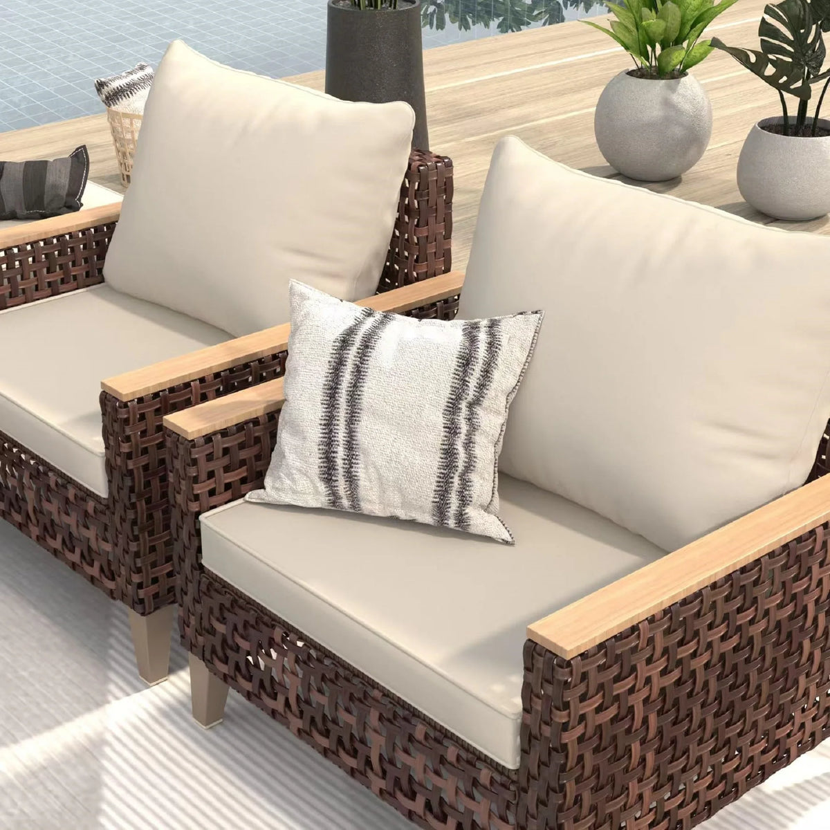 5-Person Outdoor Rattan Furniture Patio Set with Side Table Sectional Seating Group with Cushions