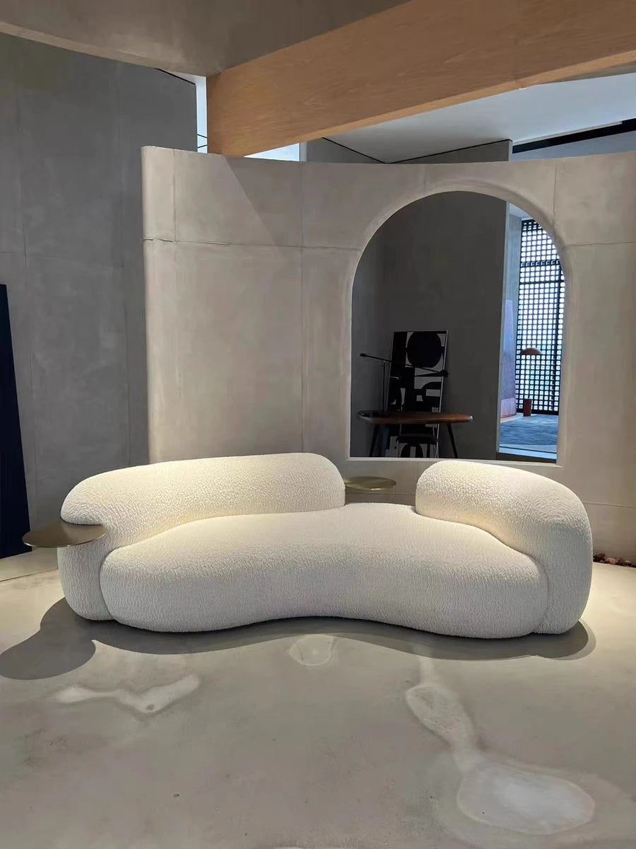 Custom Nordic light luxury sofa minimalist creative three curved fabric cream wind small household sofa
