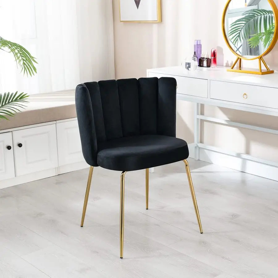 Dining Chairs Set of 2, Comfy Living Room Chairs Modern Velvet Upholstered Accent Chair for Kitchen Vanity Bedroom with Curved B