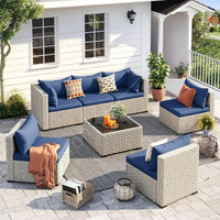 Seven Piece Patio Set, Modular Sectional Sofa Design, Includes Tea Table, PE Wicker Outdoor Conversation Group For Patio Use