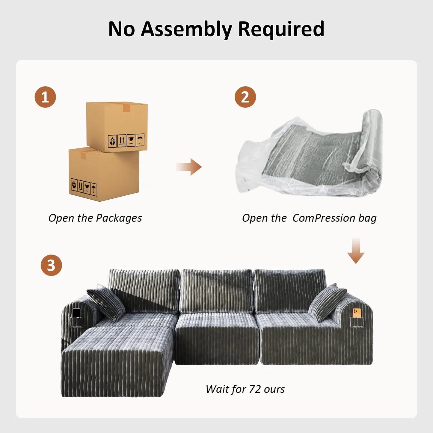 Modular Sectional Sofa, Boneless Couches for Living Room, L-Shape Sofa Couches,Cloud Couch Sectional, Comfy Corduroy Sofa, with