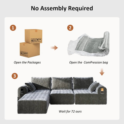 Modular Sectional Sofa, Boneless Couches for Living Room, L-Shape Sofa Couches,Cloud Couch Sectional, Comfy Corduroy Sofa, with