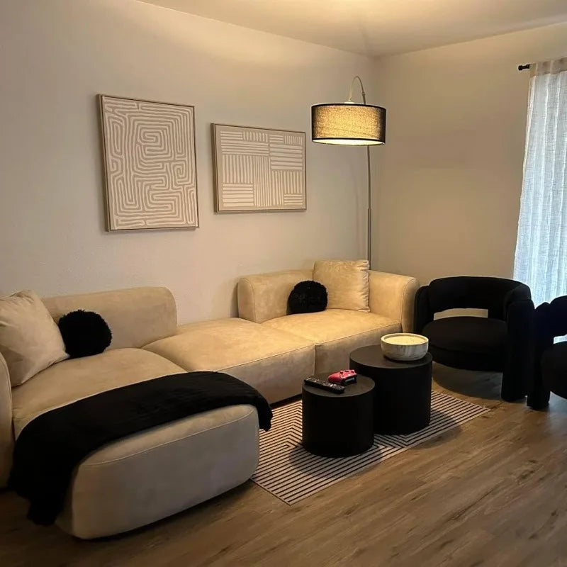 Luxury Modern Tight Curved Back Velvet Sofa, Minimalist Style Comfy Couch for Living Room Apartment, 4 Seater Modular Sectional