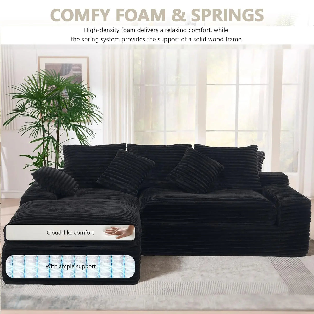 Modern Cloud Sectional Couch With L-Shape Chaise, Modular Boneless Sofa With Deep Seat, Comfy Plush Upholstered Couches