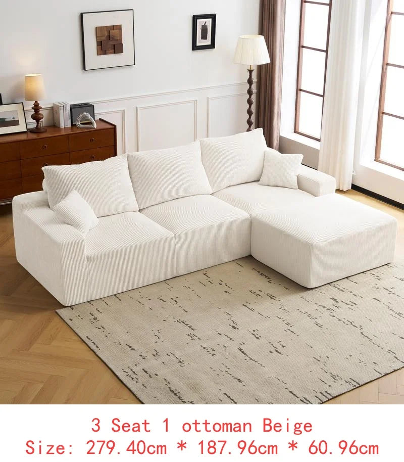 110 Inch L-Shaped Sectional Sofa, Full-Compression 3-Seat Cloud Couch with Chaise, No Assembly Needed Modular Sofa for Living