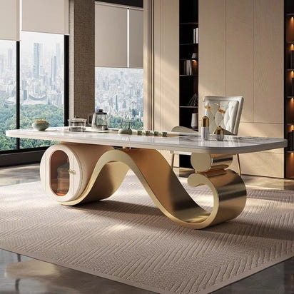 Light luxury rock slab table and chair combination modern minimalist design, creative high-end villa office tea table