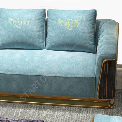 Luxury Modern Fabric 3 Seater French Couch Design Wooden Frame Moroccan Floor Black and Gold Sofa Living Room Sofa Set Furniture