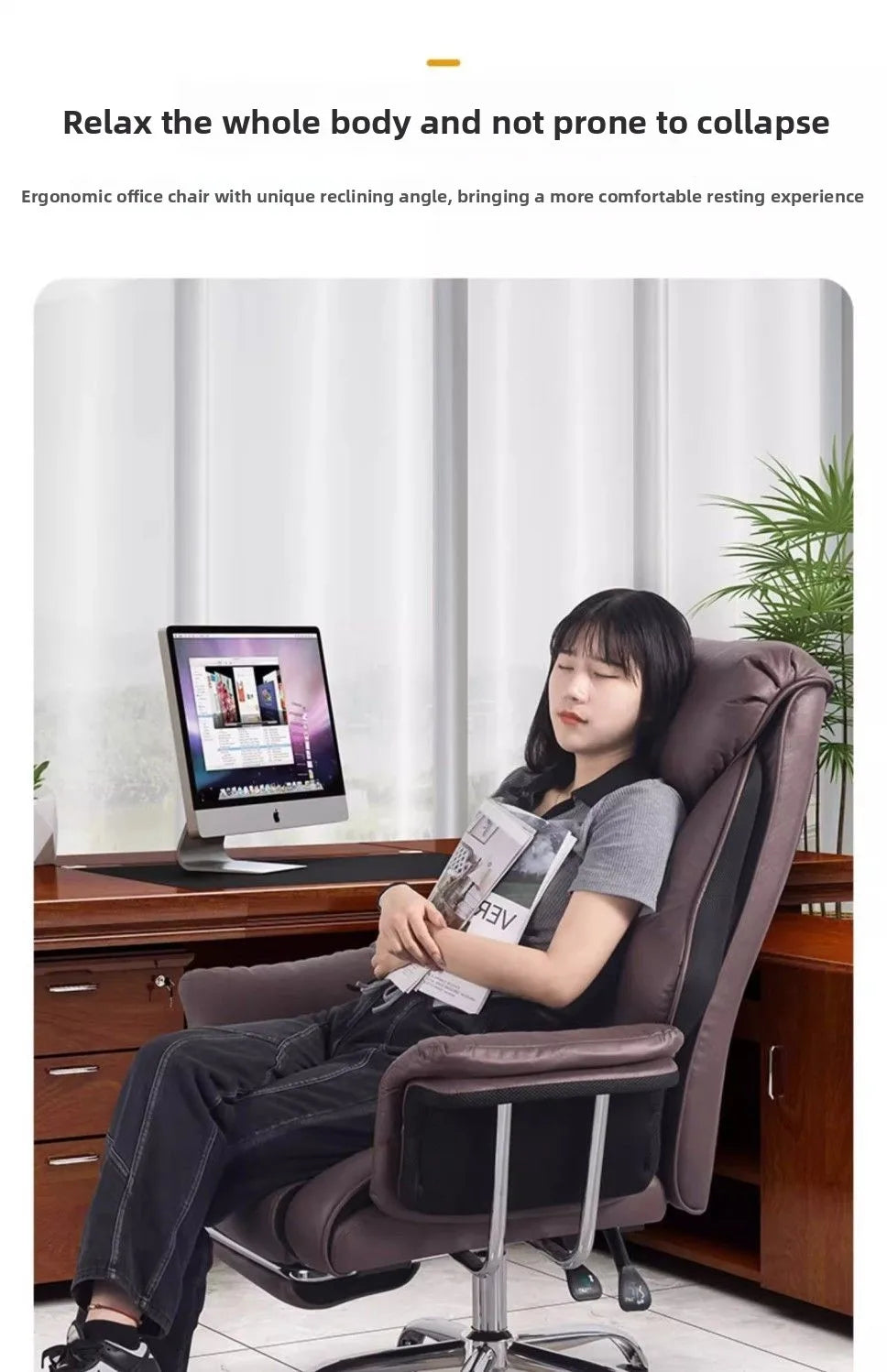 Ergonomic Reclining Office Chair with Footrest PU Leather Executive Swivel Computer Desk Chair Aluminum Base for Home Office