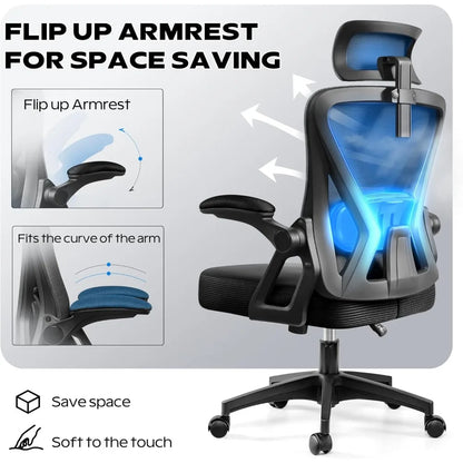 High-Back Ergonomic Office Chair with Headrest and Adjustable Armrests for Comfortable Home Desk Use