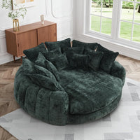 81" Round Bean Bag Chaise Lounge, Plush Sofa Includes 14 Pillows, Emerald