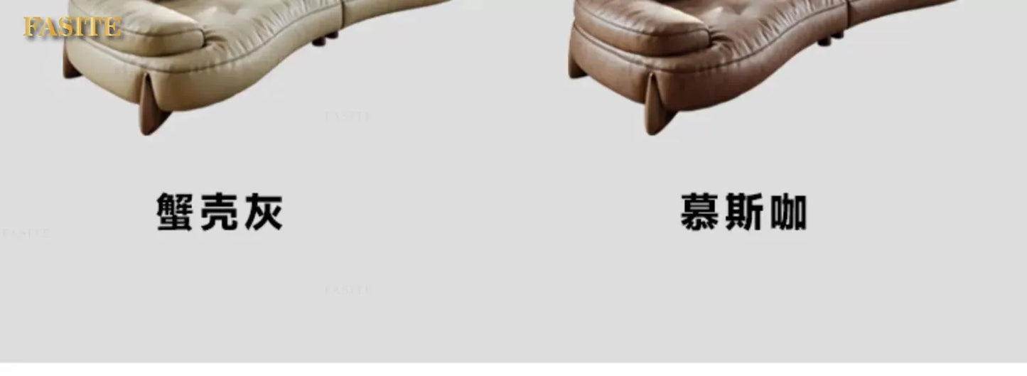Leather sofa household living room modern brown small apartment curved creative sofa