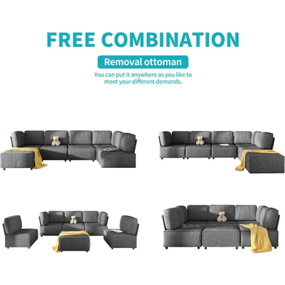 U-Shaped Modular Sectional Sofa with Ottoman, 6-Seat Oversized Couch for Living Room, Deep Seating Sleeper Sofa