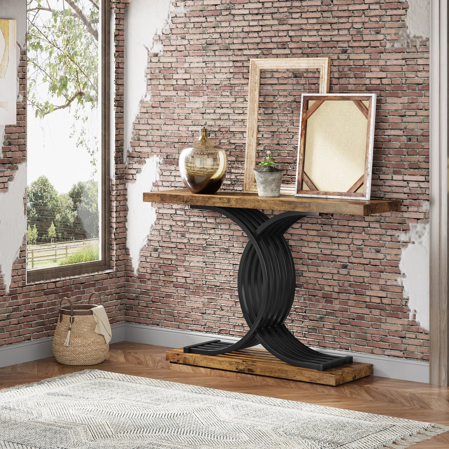 Tribesigns Gold Entryway Table, Modern 39-Inch Console Faux Marble Narrow Wood Sofa with Geometric Metal Legs