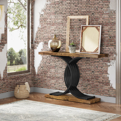 Tribesigns Gold Entryway Table, Modern 39-Inch Console Faux Marble Narrow Wood Sofa with Geometric Metal Legs