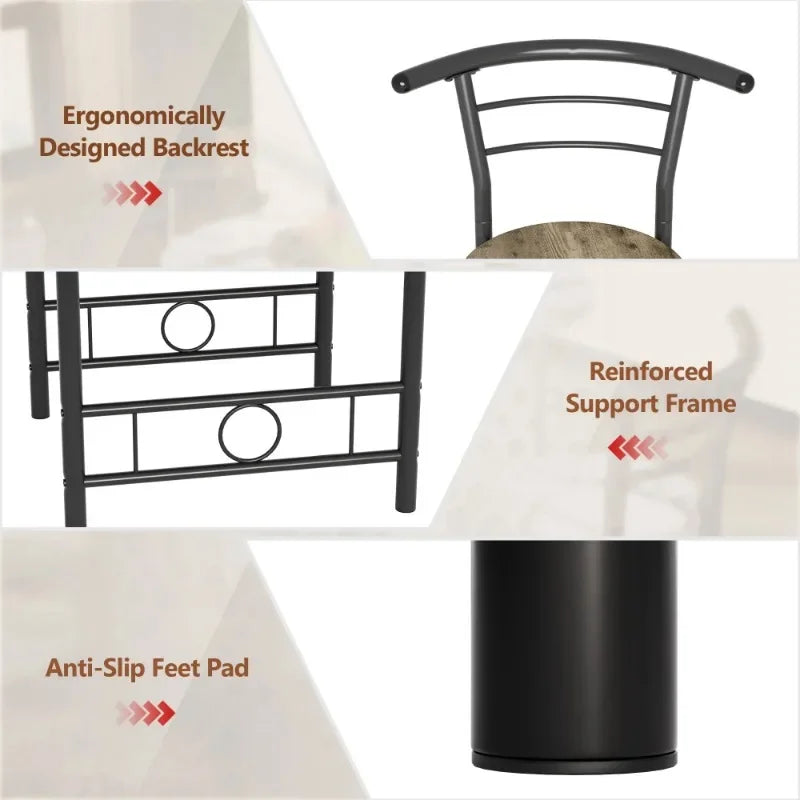 Vineego 3-Piece Small Kitchen Dining Set for 2 Black Wooden Table And Chairs Space Saving Breakfast Set