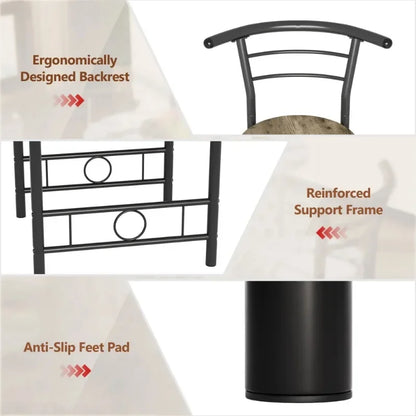 Vineego 3-Piece Small Kitchen Dining Set for 2 Black Wooden Table And Chairs Space Saving Breakfast Set