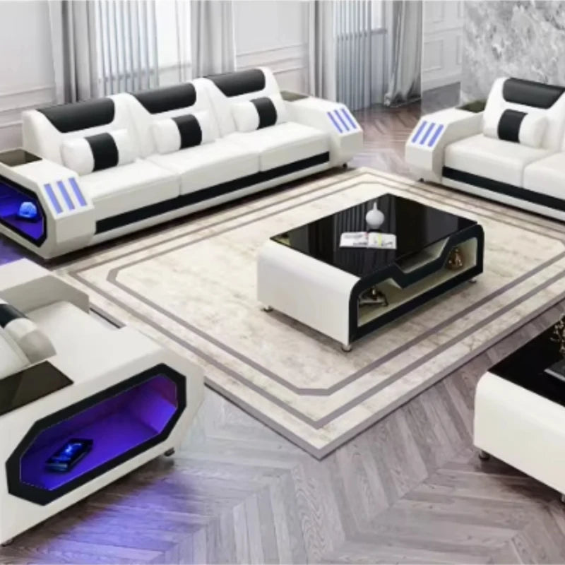 U-Shape Living Room Sofas Sets with Bluetooth Speaker High-end Villa Sofas Design Modularity Sofa for Living Room Furniture