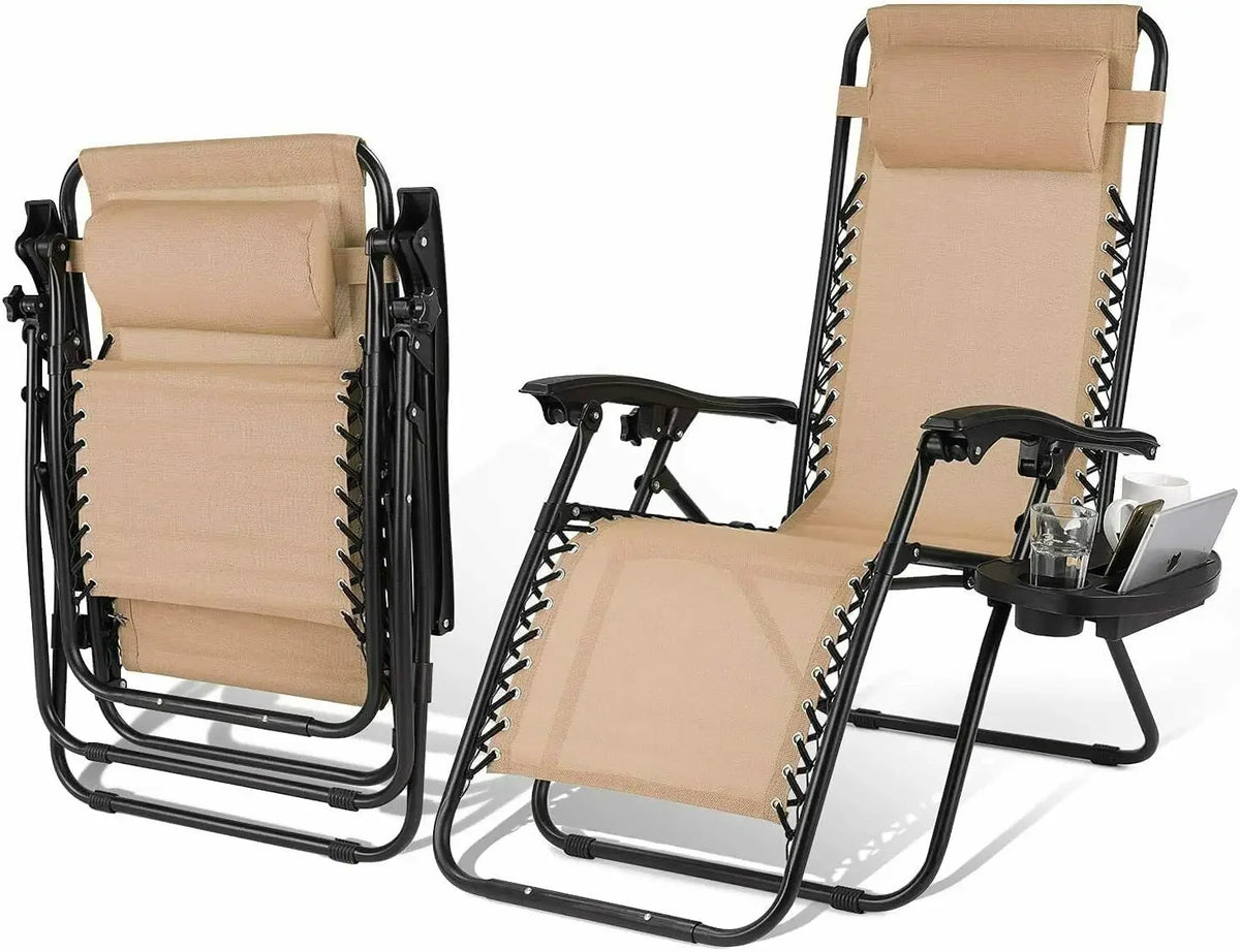 Homfa Garden Sun Lounger Set with Table Folding Adjustable Zero Gravity Recliner Chair Seat Indoor/Outdoor