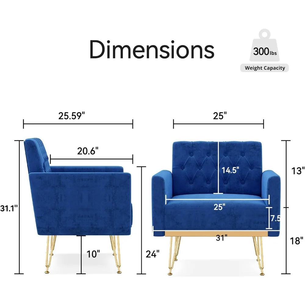 Accent Chair for Living Room, Comfy Oversized Velvet Upholstered Arm Chairs, Mid Century Modern Reading Single Sofa Side Chair
