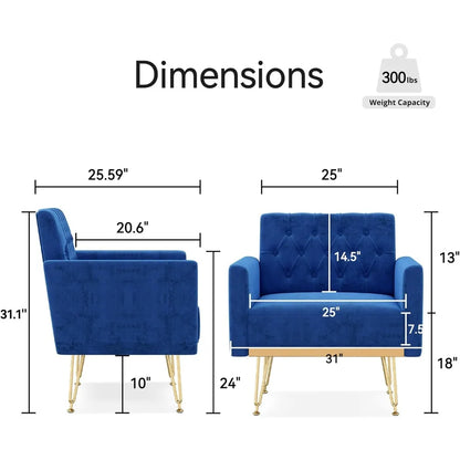 Accent Chair for Living Room, Comfy Oversized Velvet Upholstered Arm Chairs, Mid Century Modern Reading Single Sofa Side Chair