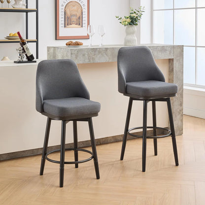 2PCS Chenille  Adjustable Height Swivel Bar Stools with Back, Modern Tall Barstools For Kitchen Island, Dining Room, Cafe