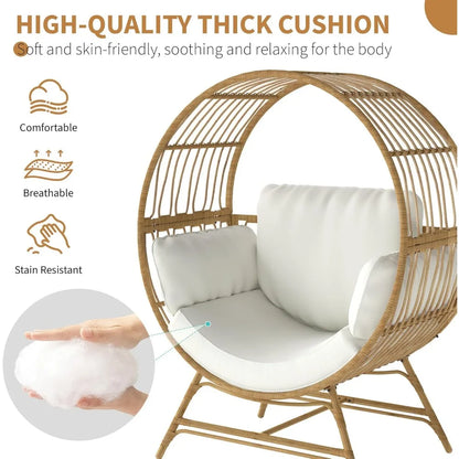 Egg Chair Outdoor Indoor, Oversized Rattan Chair with Thicken Cushion, 510LBS Capacity Wicker Patio Lounge Chair, Basket Chair f