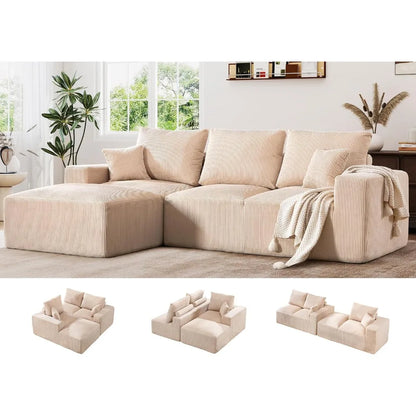 Modular Cloud Sectional Sofa, Comfort Height & Neck Pillow, Modern Corduroy Couch with L-Shape Oversized ChaiseCustomized