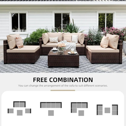 5-Piece Outdoor Patio Furniture Set Wicker Sectional Sofa Conversation Couch for Decks Backyards Gardens