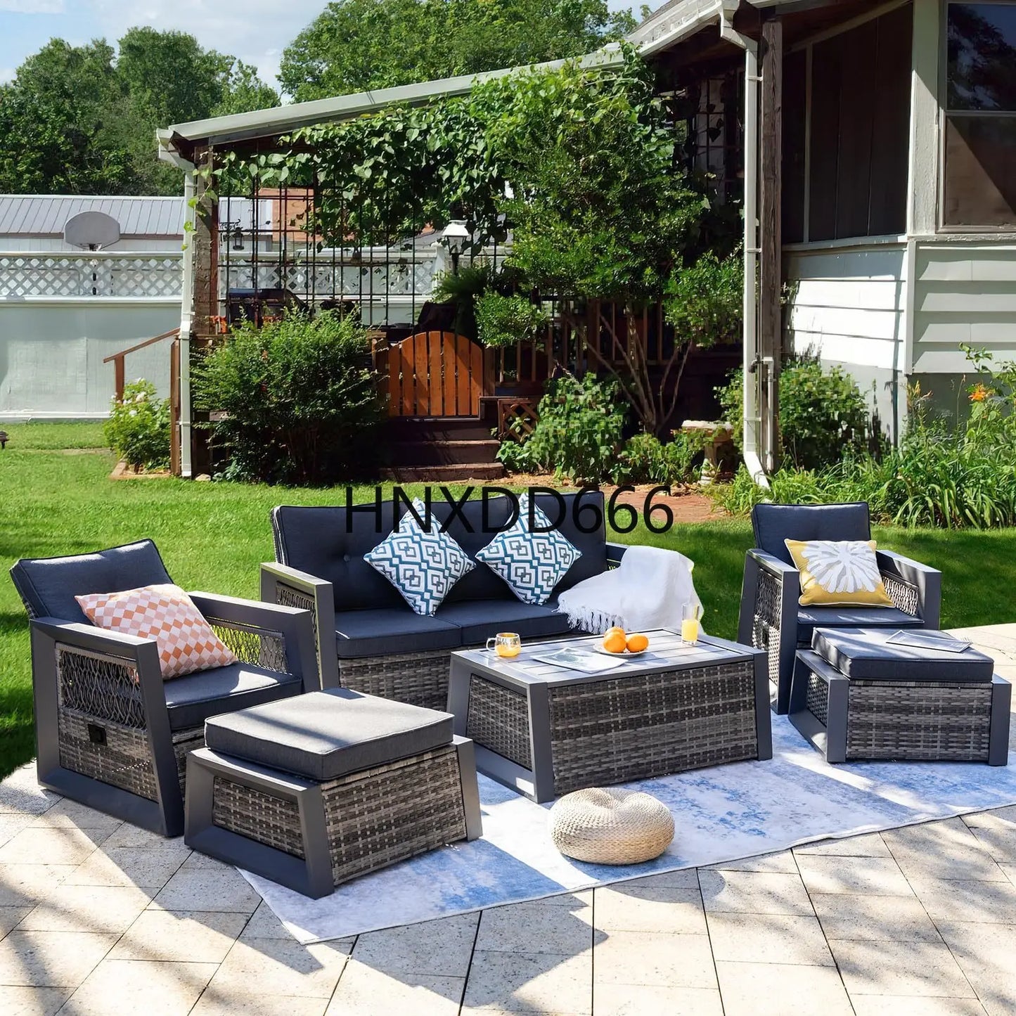 Aluminum Patio Furniture Modern Outdoor Sofa Rattan Garden Sofa with Storage Coffee Table