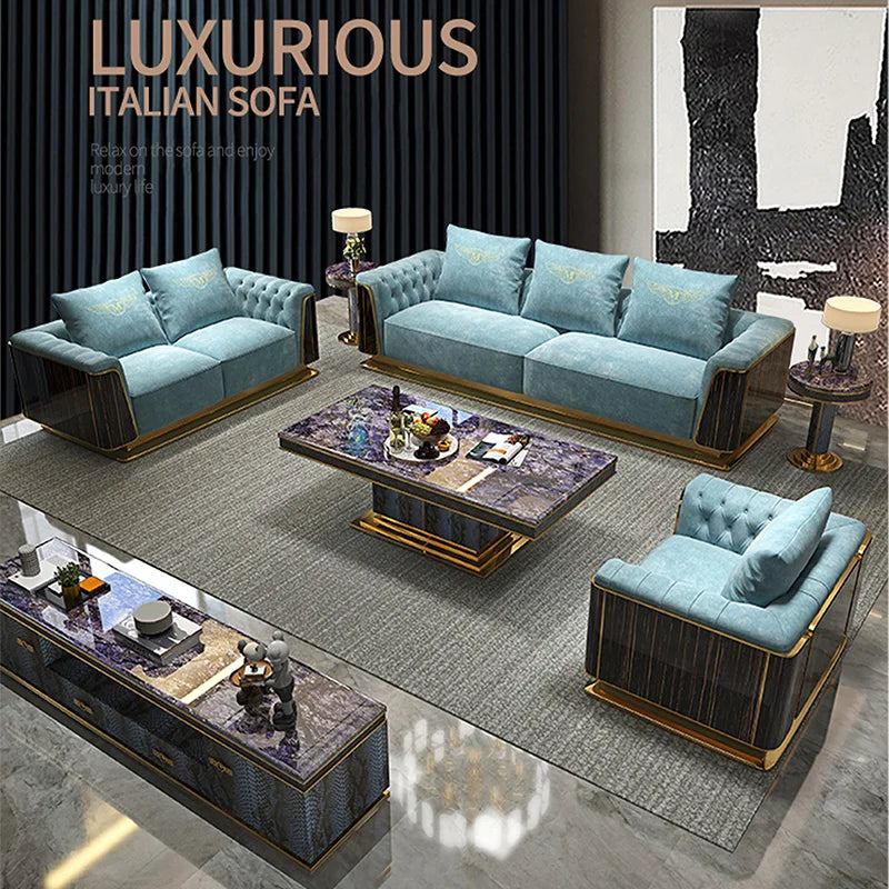 Luxury Modern Fabric 3 Seater French Couch Design Wooden Frame Moroccan Floor Black and Gold Sofa Living Room Sofa Set Furniture